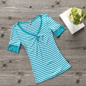 Old Navy Aqua Blue & White Striped Henley